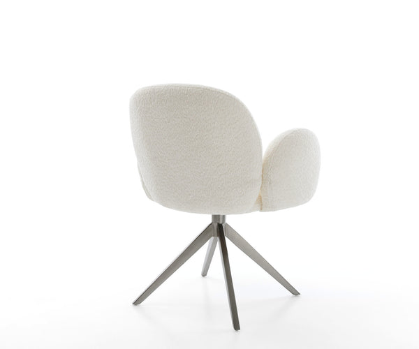 Dining Chair Nube Bouclé White Cross Base 360° Swivel With Rocking Function Graphite Pocket Springs