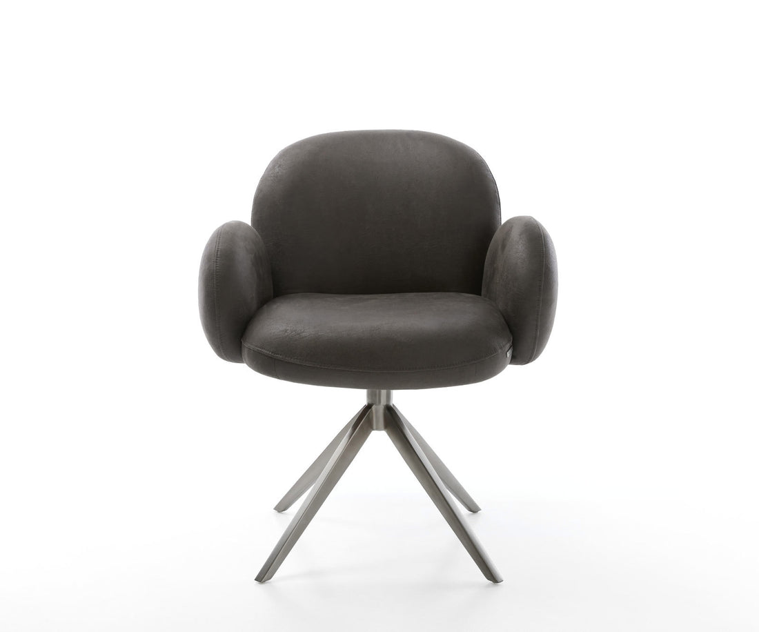 Dining Chair Nube Microfiber Anthracite Vintage Cross Base 360° Swivel With Rocking Function Graphite Pocket Springs