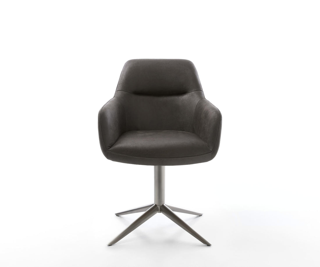 Dining Chair Pejo Microfiber Anthracite Vintage Star Base 360° Swivel With Rocking Function Graphite Pocket Springs