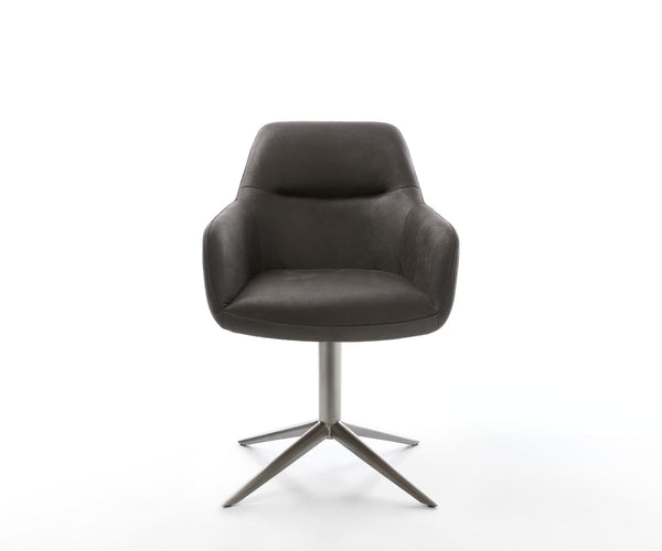 Dining Chair Pejo Microfiber Anthracite Vintage Star Base 360° Swivel With Rocking Function Graphite Pocket Springs