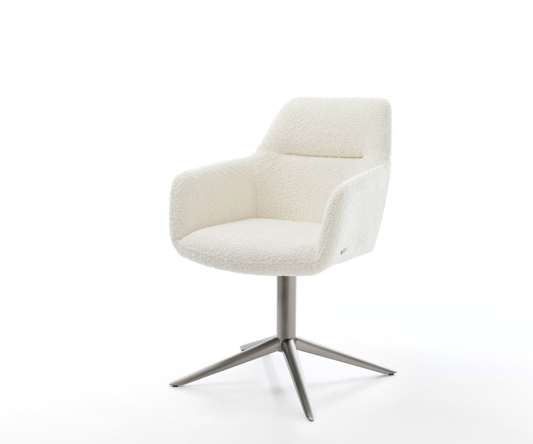 Dining Chair Pejo Bouclé White Star Base 360° Swivel With Rocking Function Graphite Pocket Springs