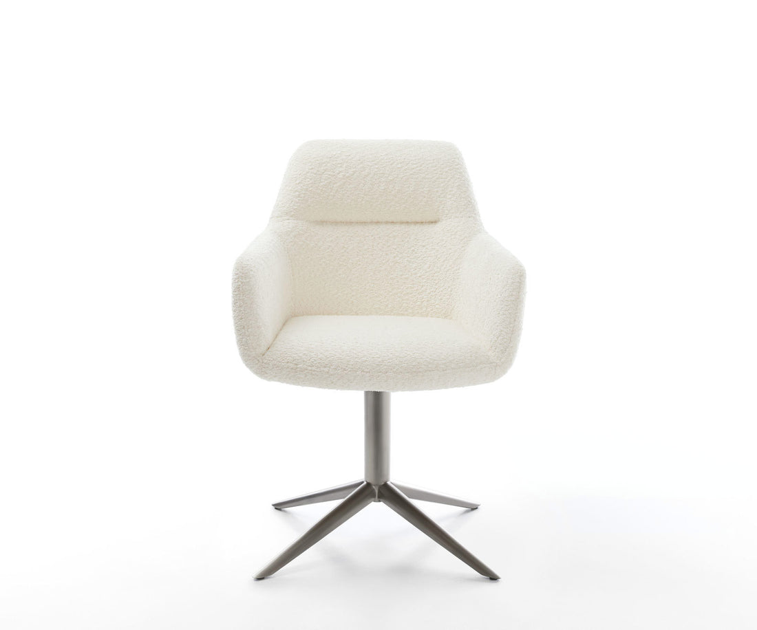 Dining Chair Pejo Bouclé White Star Base 360° Swivel With Rocking Function Graphite Pocket Springs