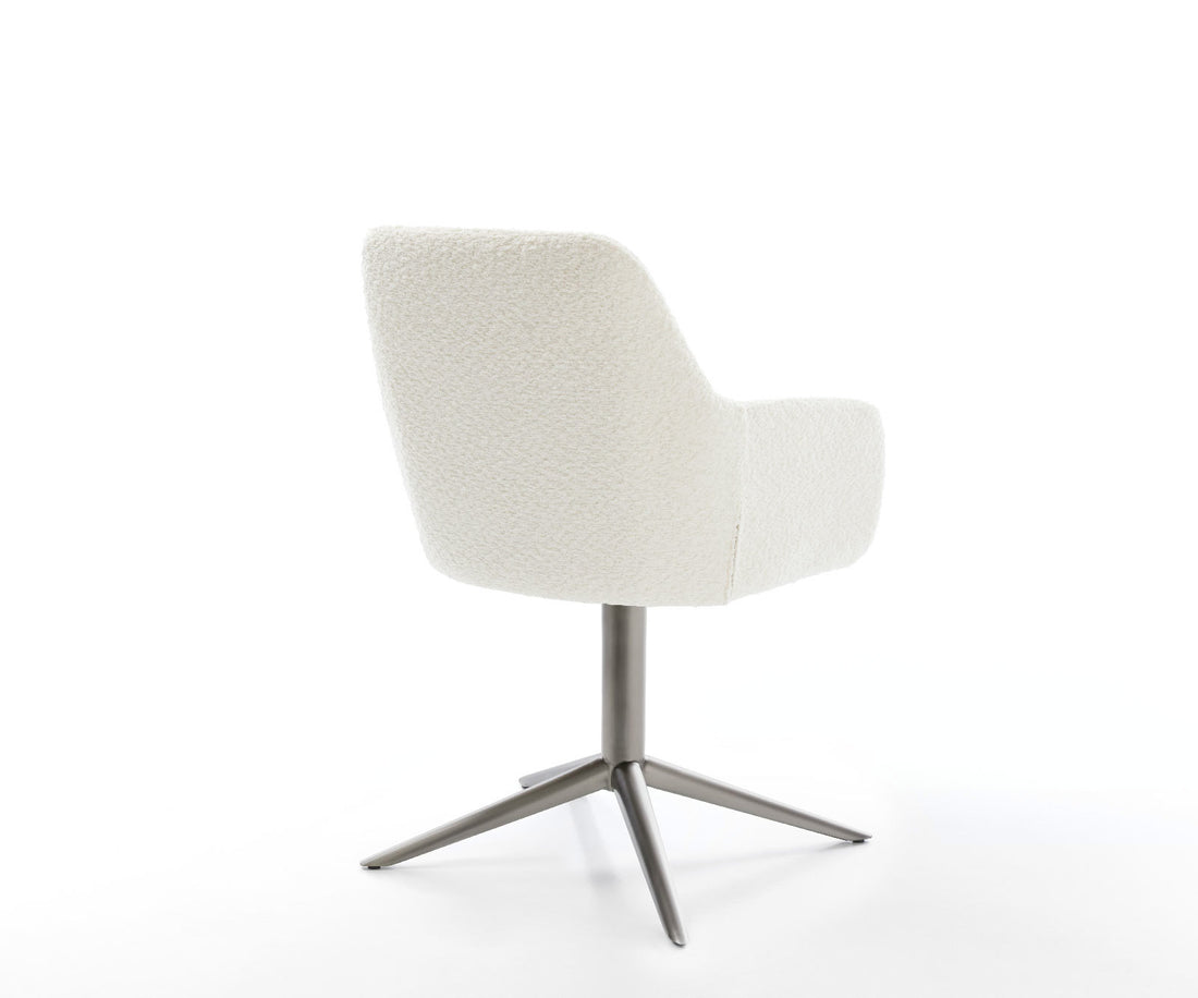 Dining Chair Pejo Bouclé White Star Base 360° Swivel With Rocking Function Graphite Pocket Springs
