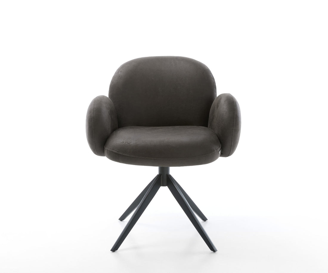 Dining Chair Nube Microfiber Anthracite Vintage Cross Base 360° Swivel With Rocking Function Black Pocket Springs