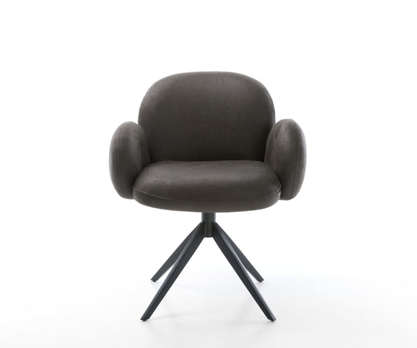 Dining Chair Nube Microfiber Anthracite Vintage Cross Base 360° Swivel With Rocking Function Black Pocket Springs