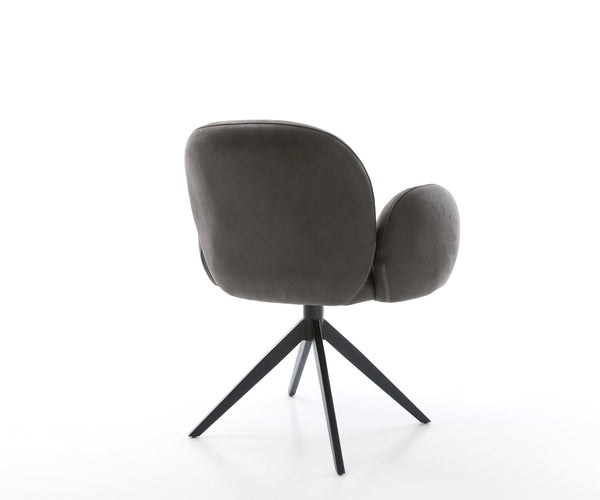 Dining Chair Nube Microfiber Anthracite Vintage Cross Base 360° Swivel With Rocking Function Black Pocket Springs