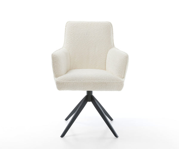 Dining Chair Heira Bouclé White Cross Base 360° Swivel With Rocking Function Black Pocket Springs