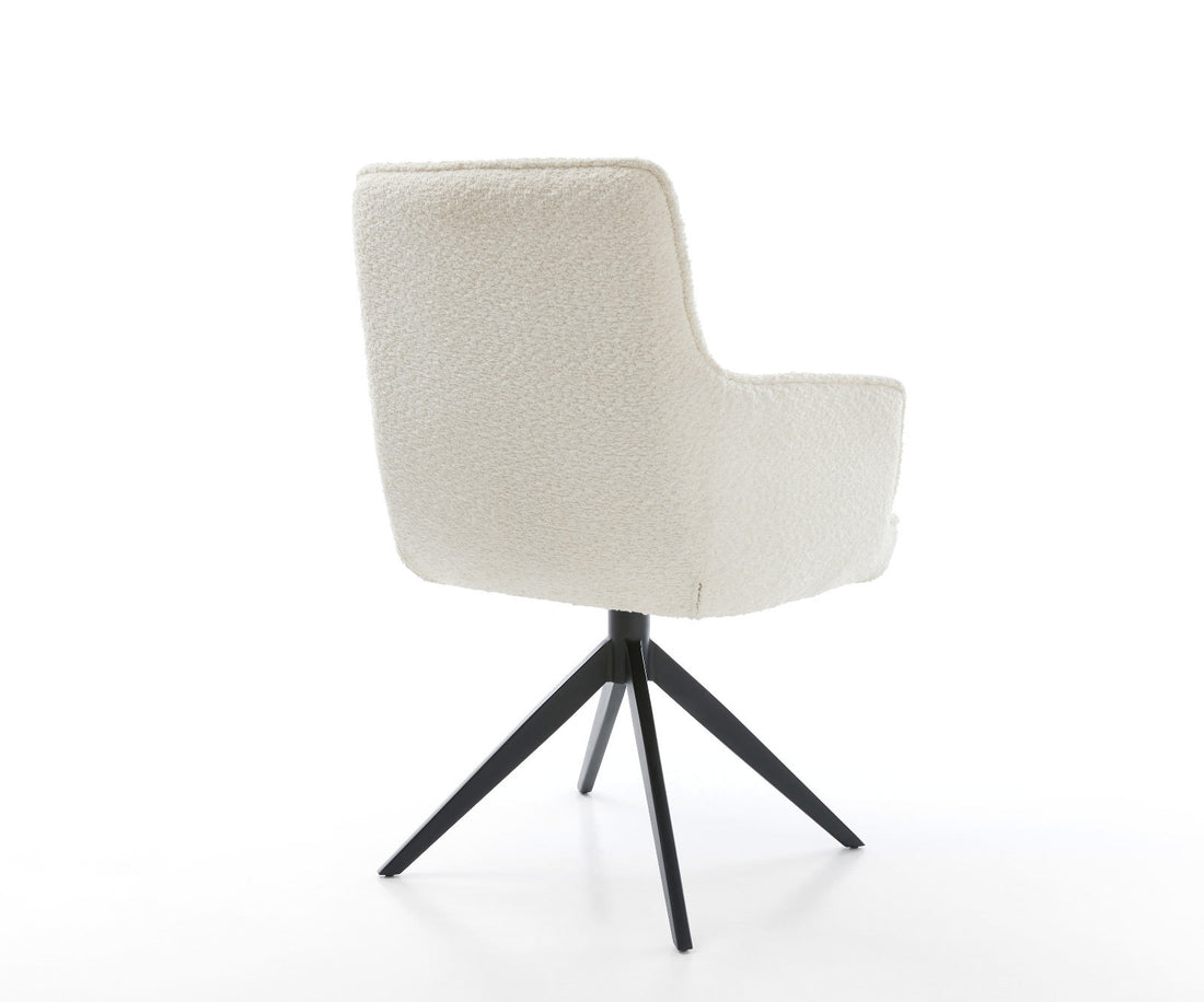 Dining Chair Heira Bouclé White Cross Base 360° Swivel With Rocking Function Black Pocket Springs