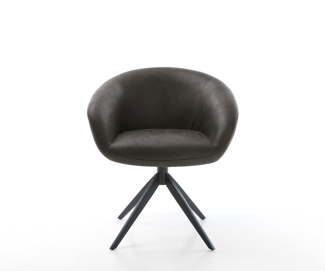 Dining Chair Vinka Microfiber Anthracite Vintage Cross Base 360° Swivel With Rocking Function Black Pocket Springs