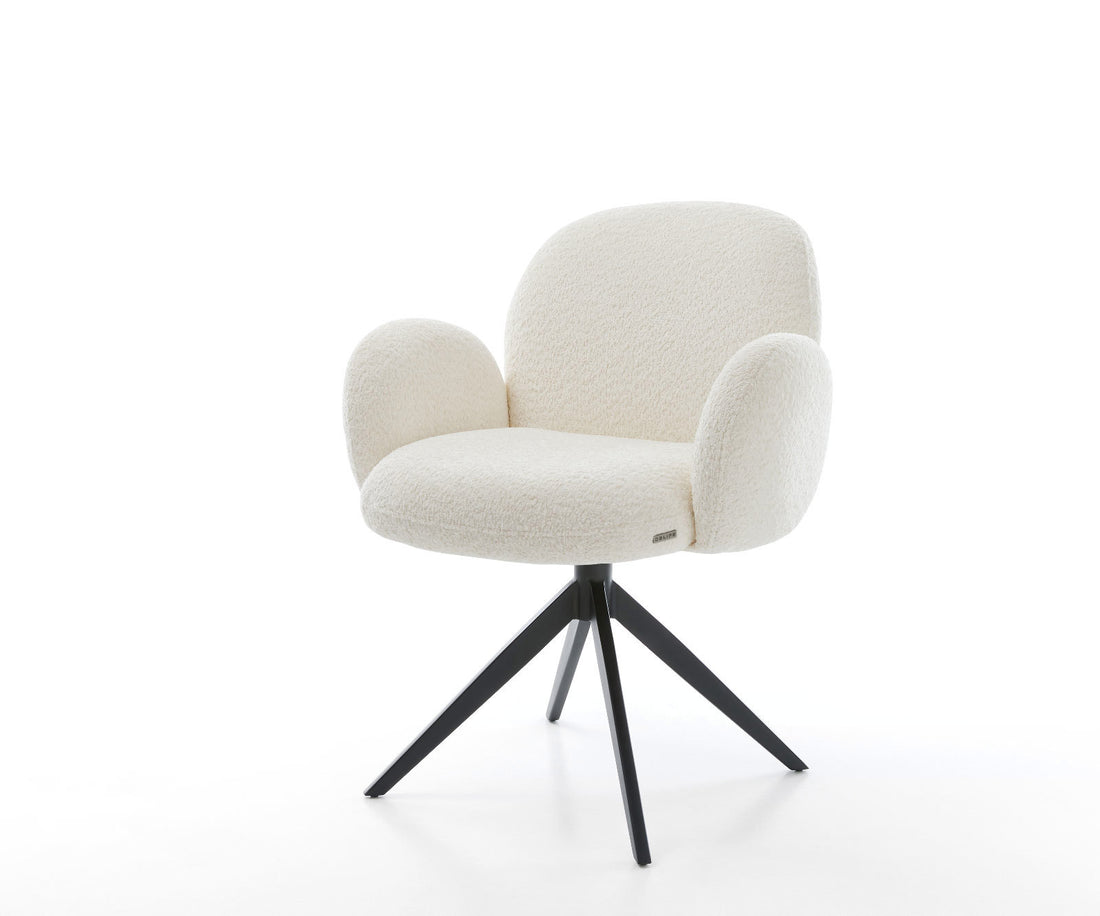 Dining Chair Nube Bouclé White Cross Base 360° Swivel With Rocking Function Black Pocket Springs
