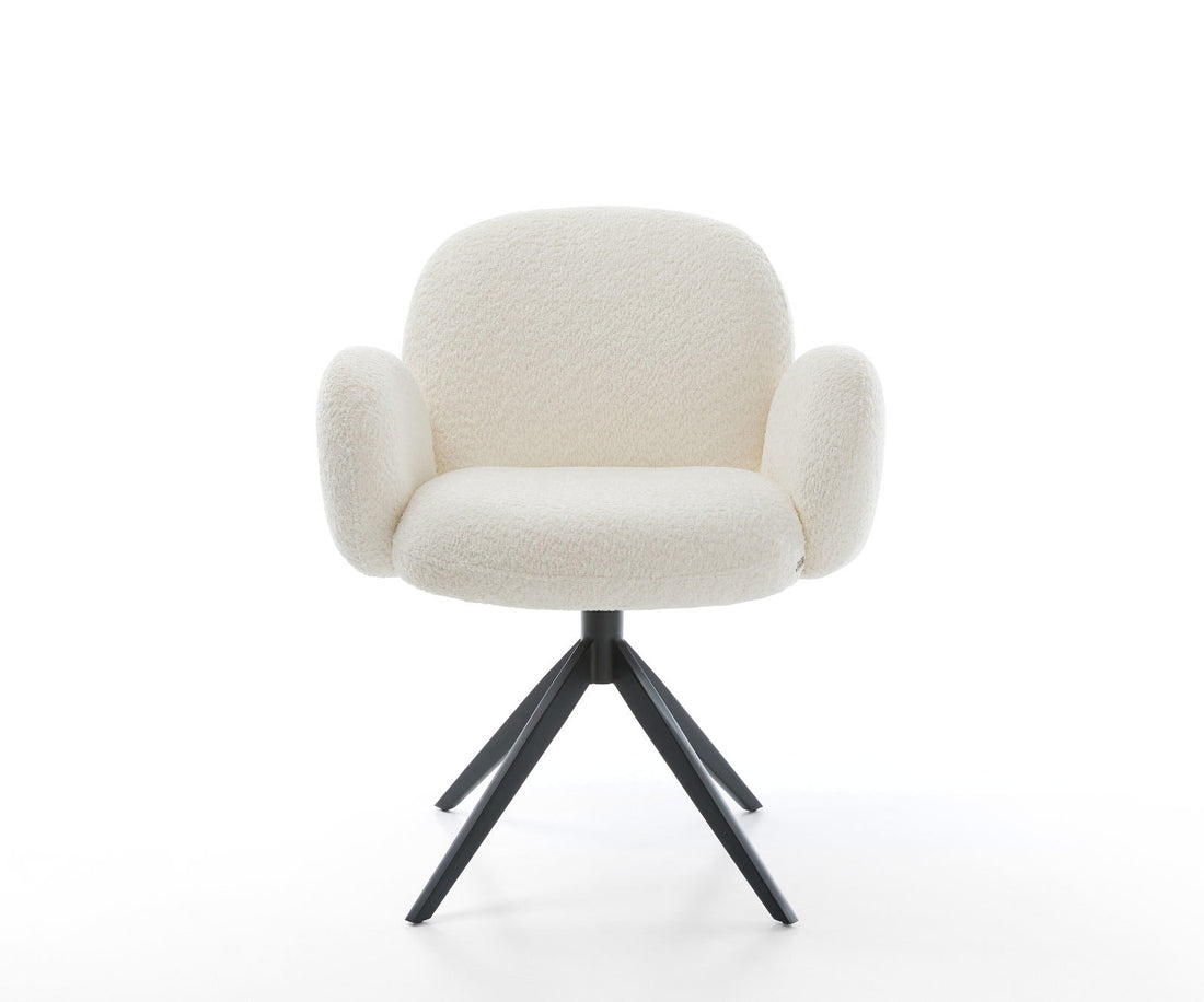 Dining Chair Nube Bouclé White Cross Base 360° Swivel With Rocking Function Black Pocket Springs