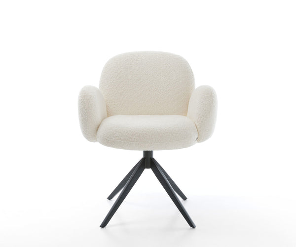 Dining Chair Nube Bouclé White Cross Base 360° Swivel With Rocking Function Black Pocket Springs