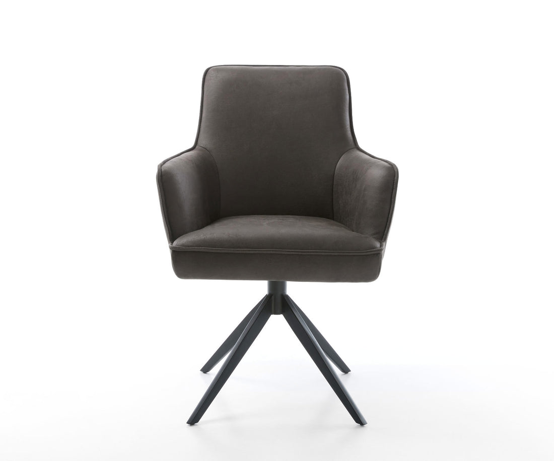 Dining Chair Heira Microfiber Anthracite Vintage Cross Base 360° Swivel With Rocking Function Black Pocket Springs