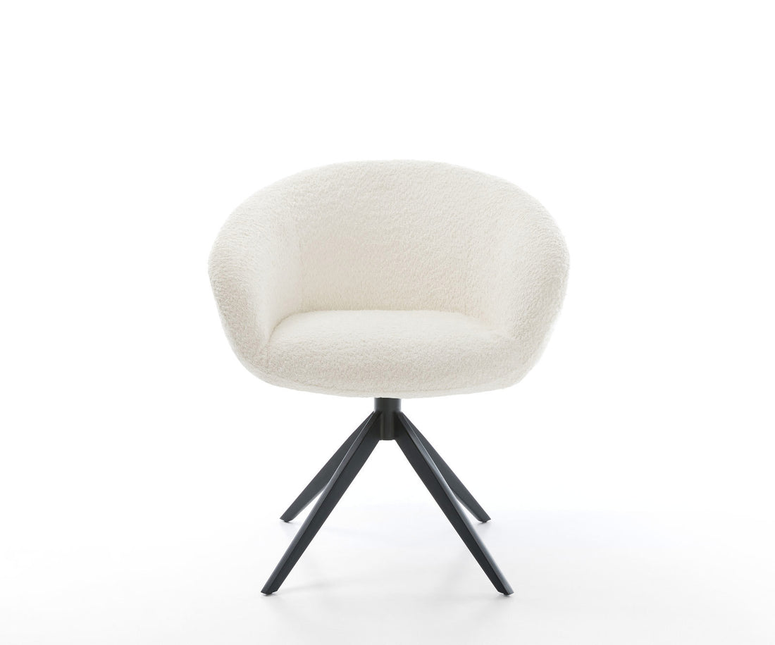 Dining Chair Vinka Bouclé White Cross Base 360° Swivel With Rocking Function Black Pocket Springs