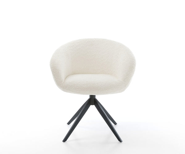Dining Chair Vinka Bouclé White Cross Base 360° Swivel With Rocking Function Black Pocket Springs