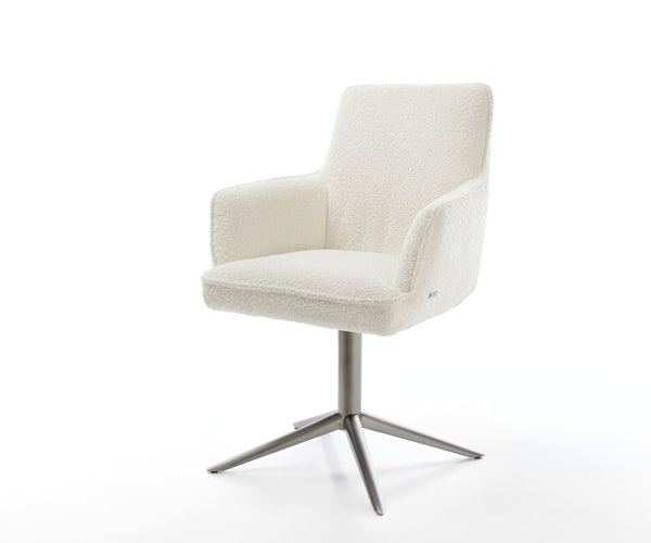 Dining Chair Heira Bouclé White Star Base 360° Swivel With Rocking Function Graphite Pocket Springs