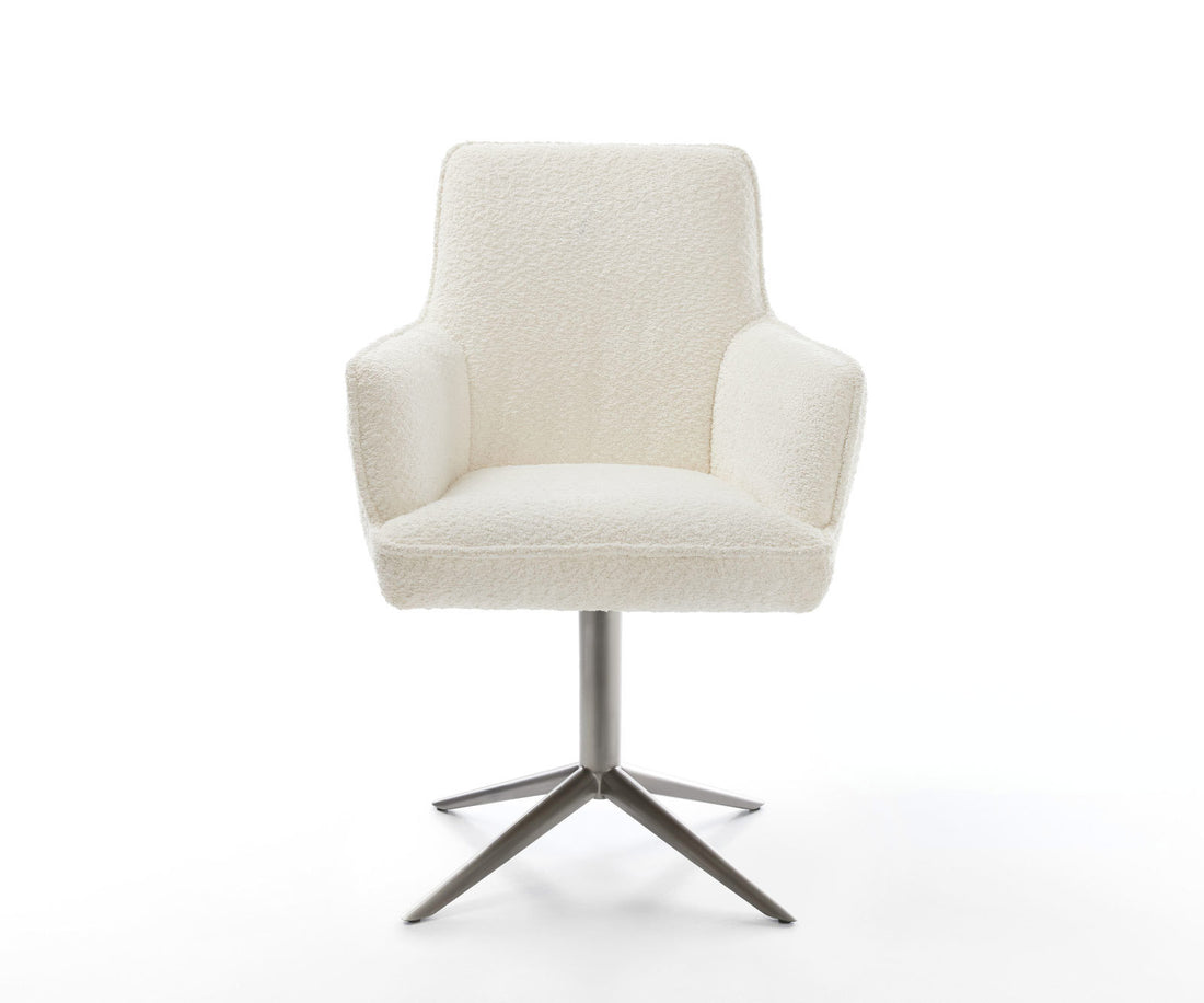 Dining Chair Heira Bouclé White Star Base 360° Swivel With Rocking Function Graphite Pocket Springs