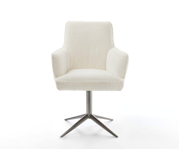 Dining Chair Heira Bouclé White Star Base 360° Swivel With Rocking Function Graphite Pocket Springs
