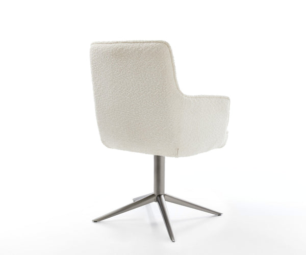 Dining Chair Heira Bouclé White Star Base 360° Swivel With Rocking Function Graphite Pocket Springs