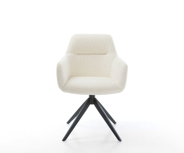 Dining Chair Pejo Bouclé White Cross Base 360° Swivel With Rocking Function Black Pocket Springs