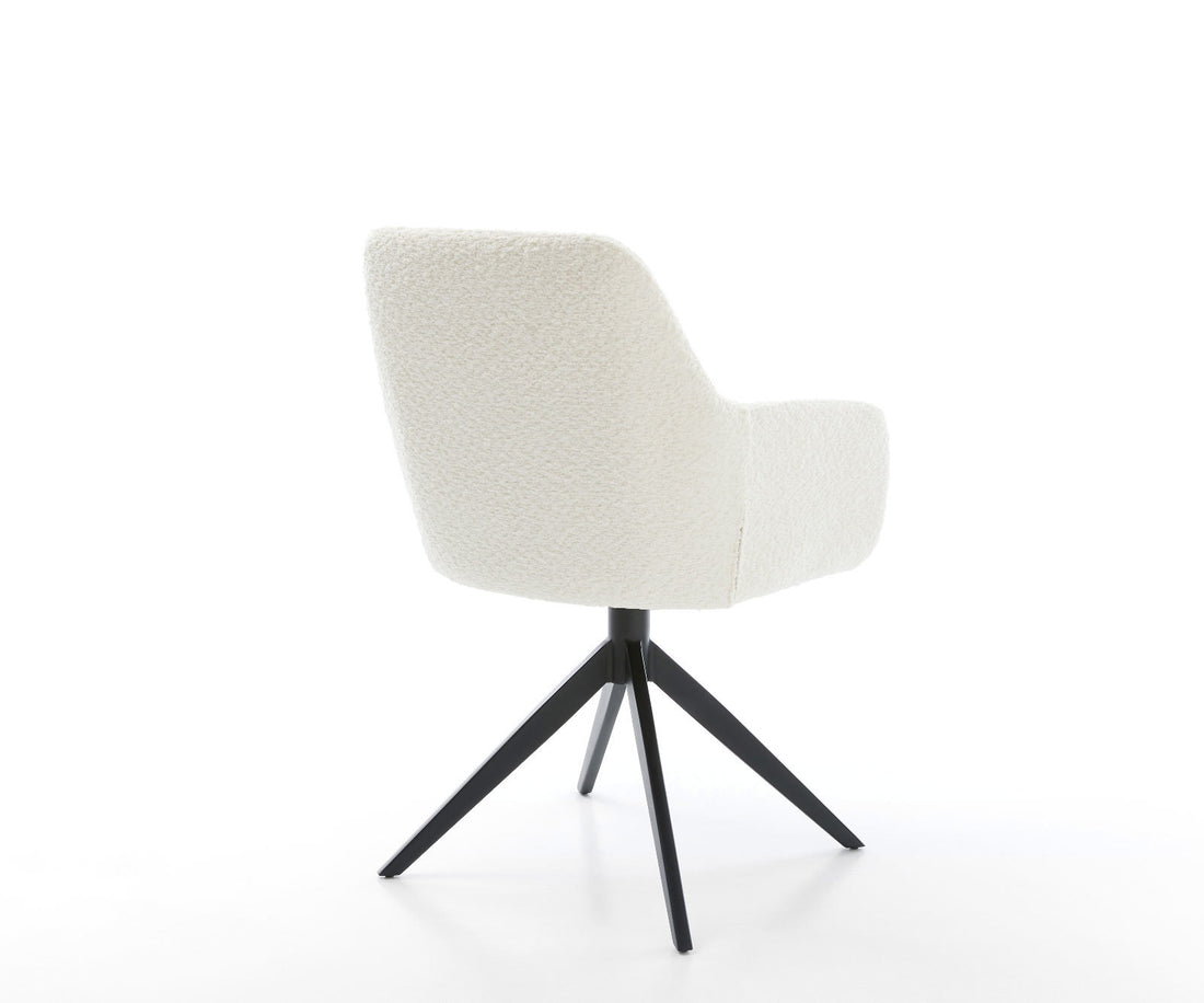 Dining Chair Pejo Bouclé White Cross Base 360° Swivel With Rocking Function Black Pocket Springs