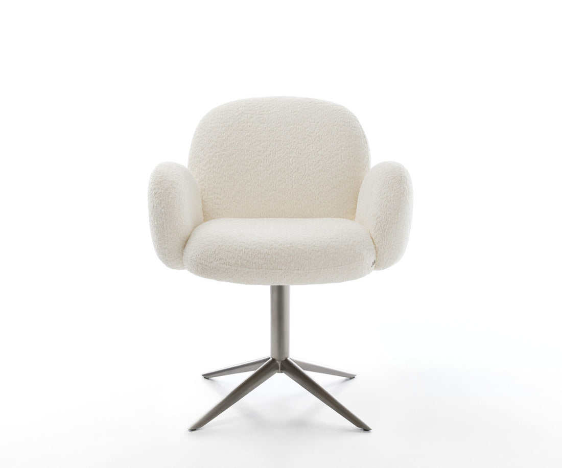 Dining Chair Nube Bouclé White Star Base 360° Swivel With Rocking Function Graphite Pocket Springs
