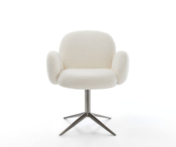 Dining Chair Nube Bouclé White Star Base 360° Swivel With Rocking Function Graphite Pocket Springs