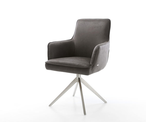 Dining Chair Heira Microfiber Anthracite Vintage Cross Base 360° Swivel With Rocking Function Silver Pocket Springs