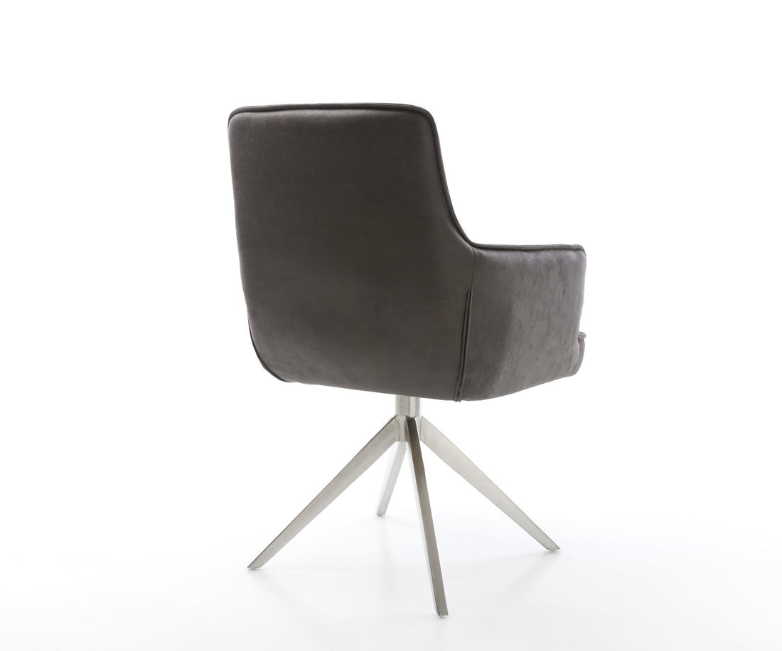 Dining Chair Heira Microfiber Anthracite Vintage Cross Base 360° Swivel With Rocking Function Silver Pocket Springs