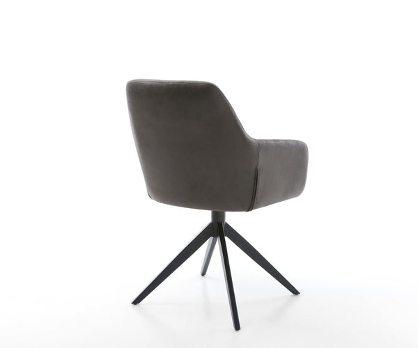 Dining Chair Pejo Microfiber Anthracite Vintage Cross Base 360° Swivel With Rocking Function Black Pocket Springs