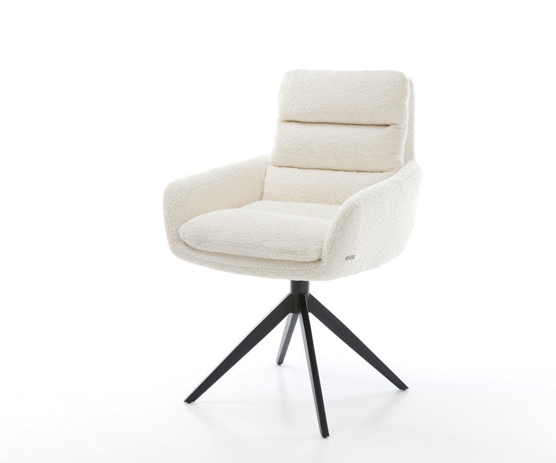 Dining Chair Abelia Bouclé White Cross Base 360° Swivel With Rocking Function Black