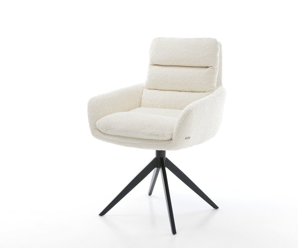 Dining Chair Abelia Bouclé White Cross Base 360° Swivel With Rocking Function Black