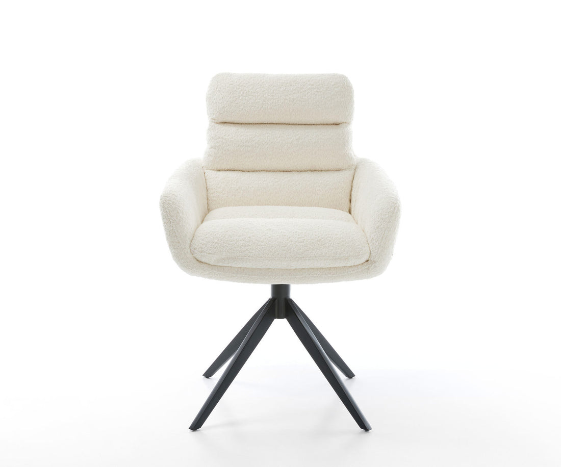 Dining Chair Abelia Bouclé White Cross Base 360° Swivel With Rocking Function Black