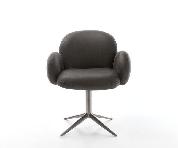 Dining Chair Nube Microfiber Anthracite Vintage Star Base 360° Swivel With Rocking Function Graphite Pocket Springs
