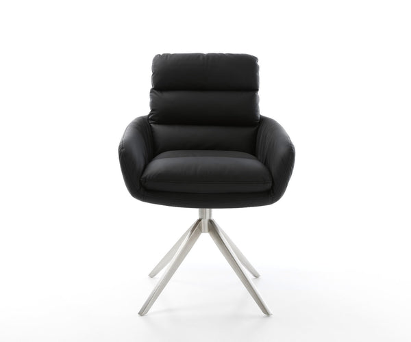 Dining Chair Abelia Natural Leather Black Cross Base 360° Swivel With Rocking Function Silver