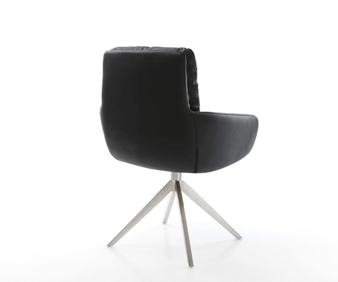 Dining Chair Abelia Natural Leather Black Cross Base 360° Swivel With Rocking Function Silver