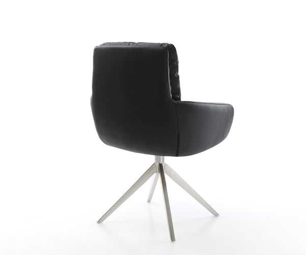 Dining Chair Abelia Natural Leather Black Cross Base 360° Swivel With Rocking Function Silver