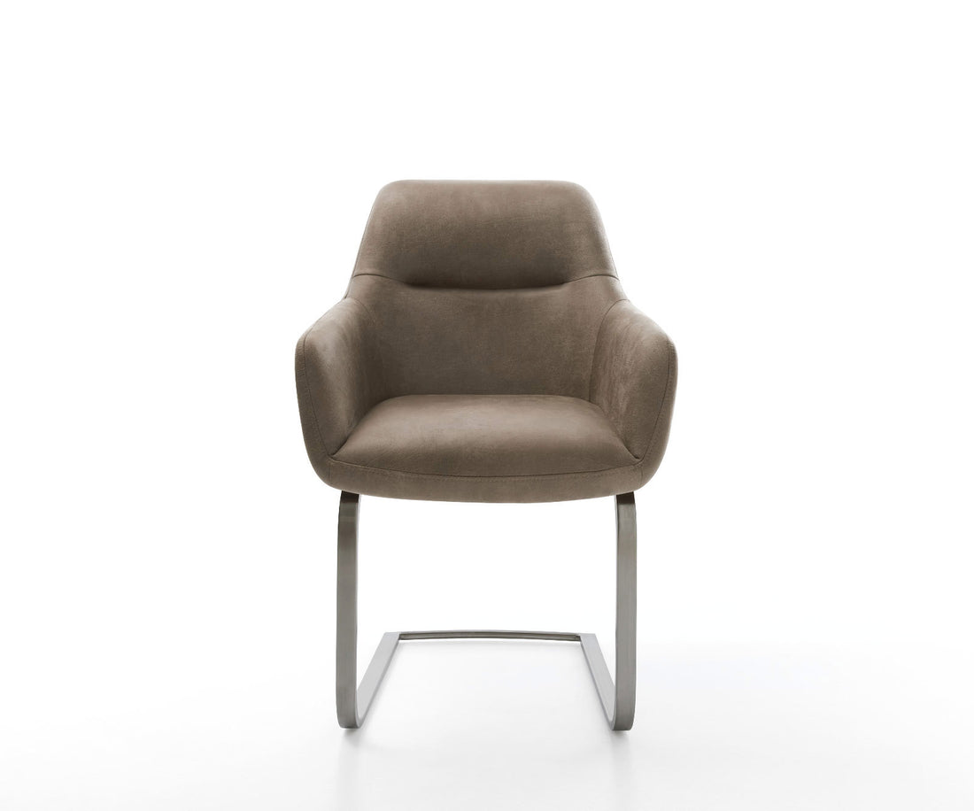 Dining Chair Pejo Microfiber Taupe Vintage Cantilever Flat Base Graphite Pocket Springs