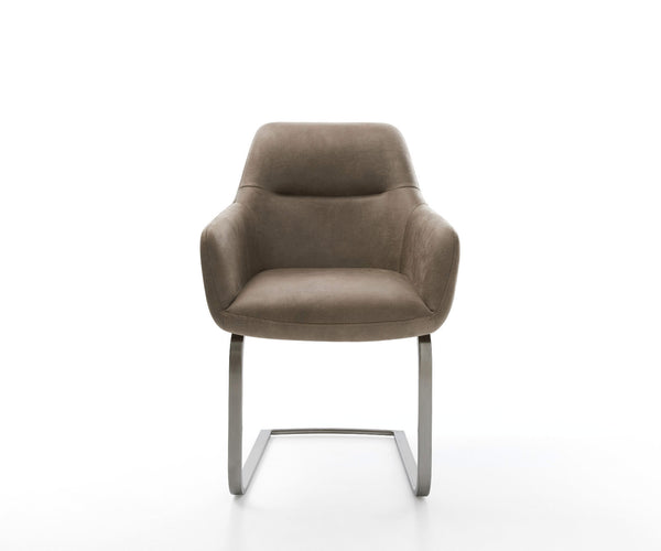 Dining Chair Pejo Microfiber Taupe Vintage Cantilever Flat Base Graphite Pocket Springs