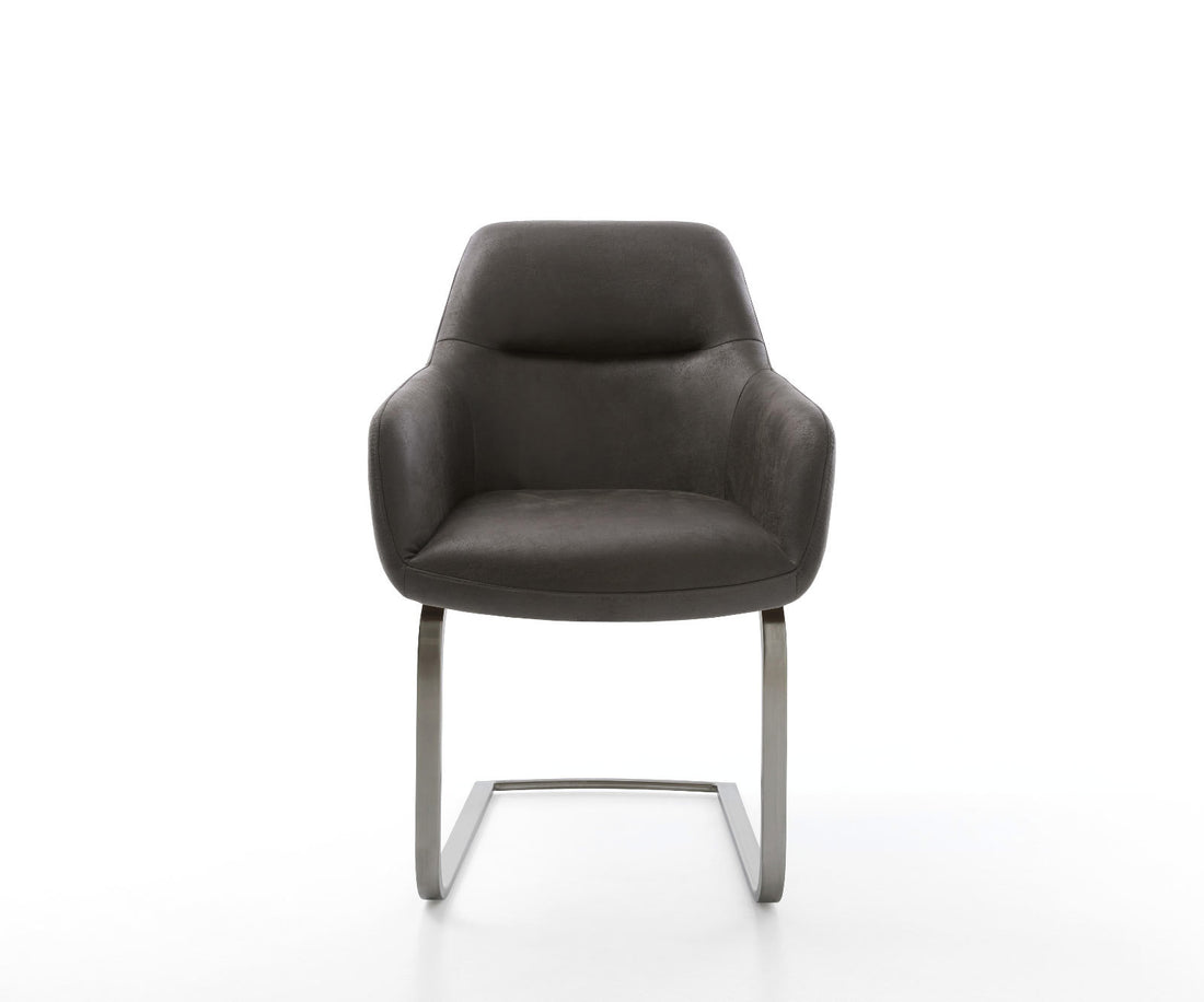 Dining Chair Pejo Microfiber Anthracite Vintage Cantilever Flat Base Graphite Pocket Springs