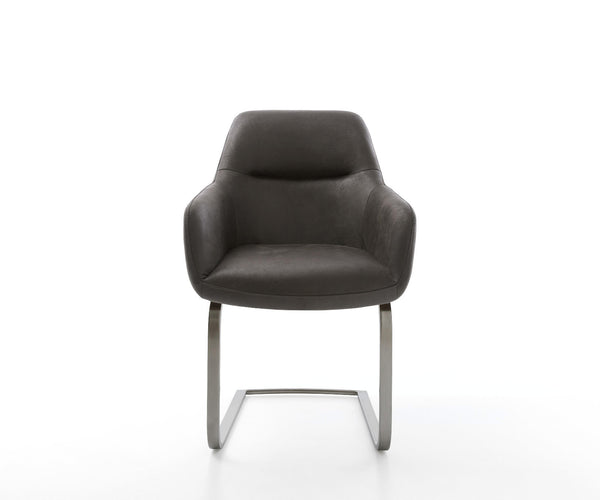 Dining Chair Pejo Microfiber Anthracite Vintage Cantilever Flat Base Graphite Pocket Springs