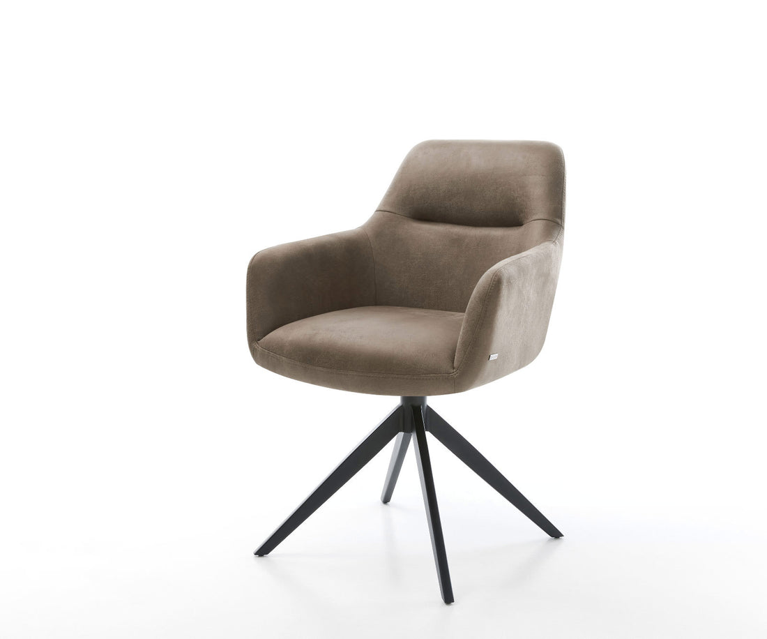 Dining Chair Pejo Microfiber Taupe Vintage Cross Base 360° Swivel With Rocking Function Black Pocket Springs