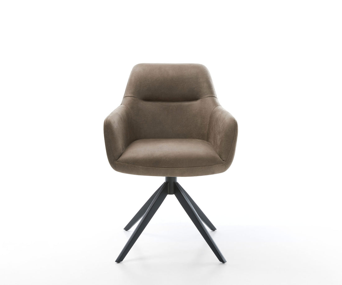 Dining Chair Pejo Microfiber Taupe Vintage Cross Base 360° Swivel With Rocking Function Black Pocket Springs