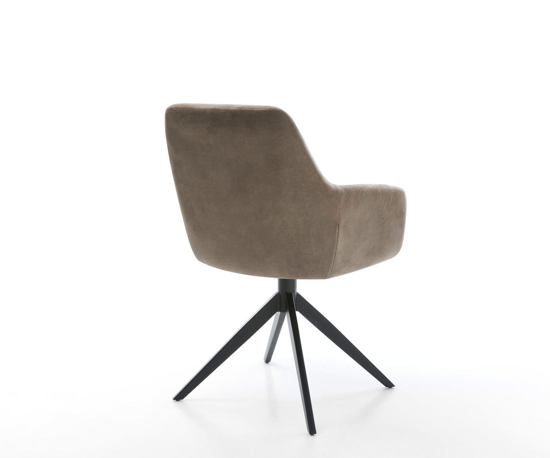 Dining Chair Pejo Microfiber Taupe Vintage Cross Base 360° Swivel With Rocking Function Black Pocket Springs