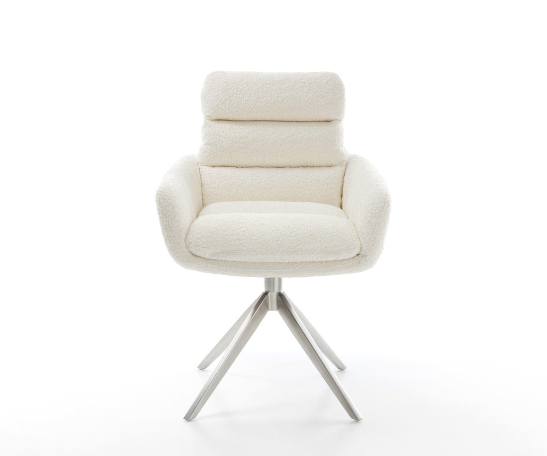 Dining Chair Abelia Bouclé White Cross Base 360° Swivel With Rocking Function Silver