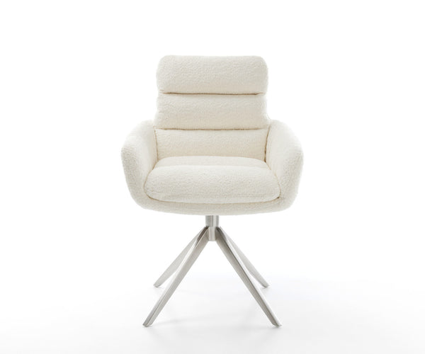 Dining Chair Abelia Bouclé White Cross Base 360° Swivel With Rocking Function Silver