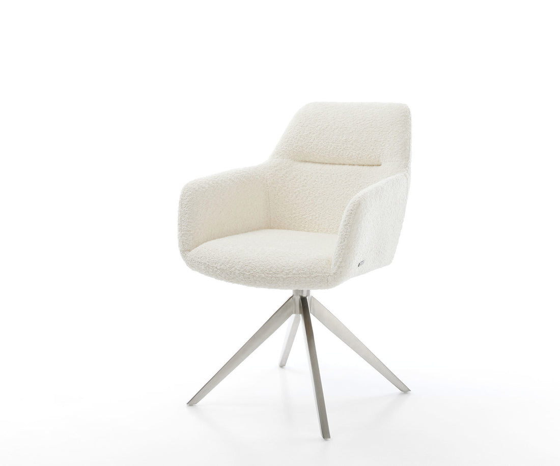Dining Chair Pejo Bouclé White Cross Base 360° Swivel With Rocking Function Silver Pocket Springs