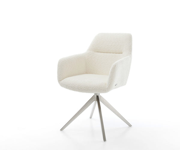 Dining Chair Pejo Bouclé White Cross Base 360° Swivel With Rocking Function Silver Pocket Springs
