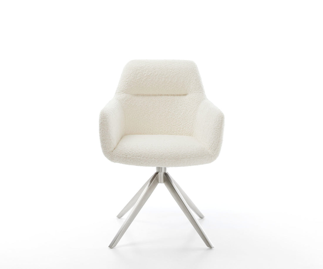 Dining Chair Pejo Bouclé White Cross Base 360° Swivel With Rocking Function Silver Pocket Springs