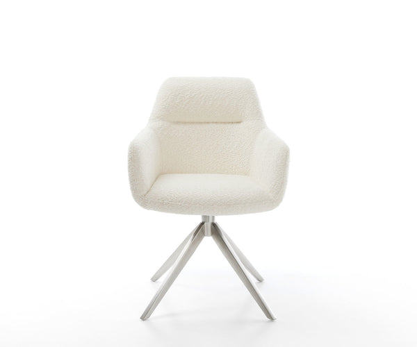 Dining Chair Pejo Bouclé White Cross Base 360° Swivel With Rocking Function Silver Pocket Springs